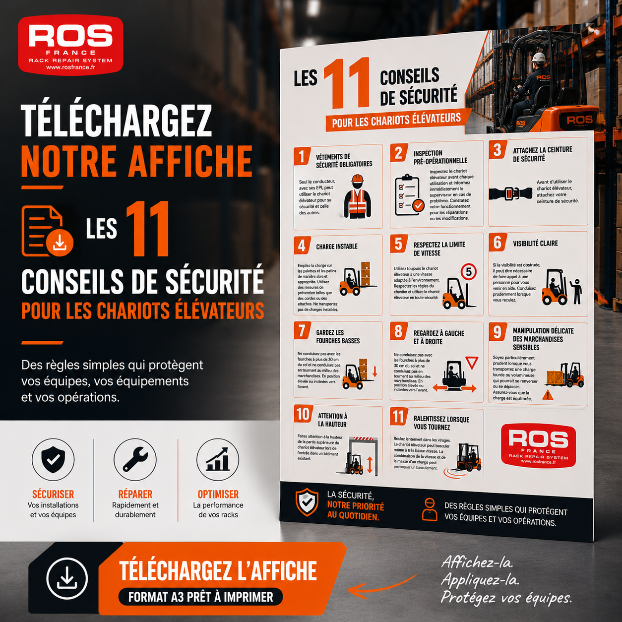 poster Sécurité pour les chariots élévateurs