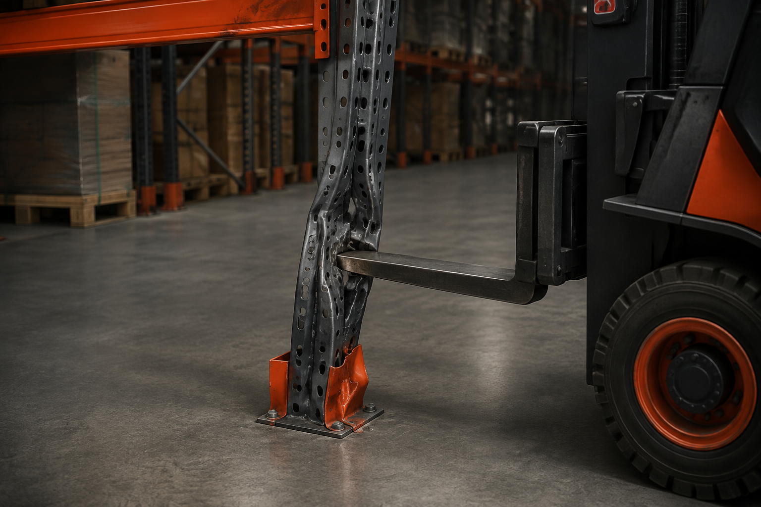 Rack endommagé par une fourche de chariot élévateur
